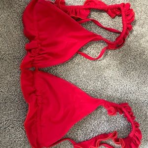 Red bikini top with ruffled sleeves